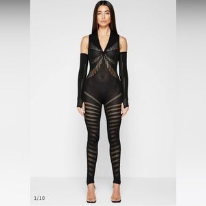 Maniére De Voir  KNITTED CONTOUR JUMPSUIT WITH SLEEVES - BLACK
